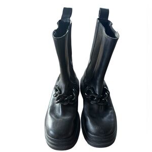 ASH Womens As Squall Chain S Black Pull On Block Heel Moto Mid-Calf Boots